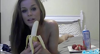 young teenage college babe massages cool whip on her big tits and tries to squirt